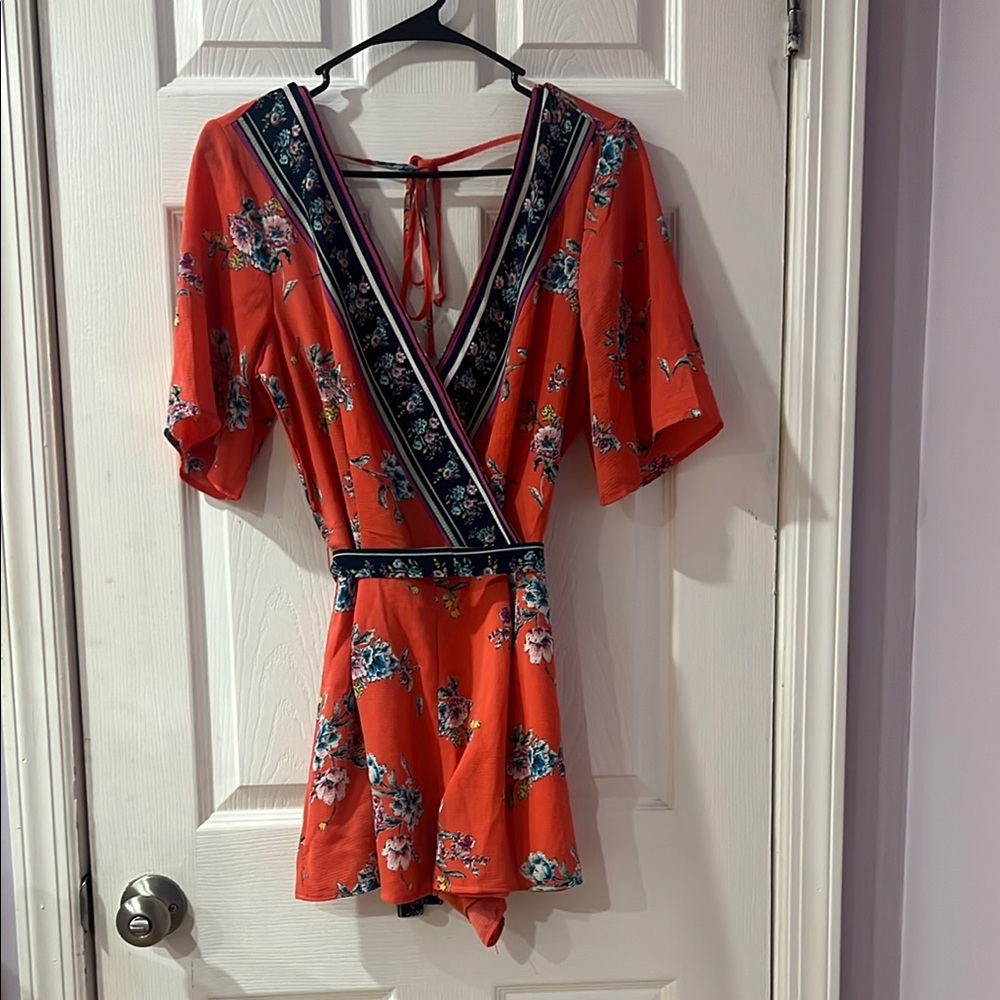 Orange Sundress romper with Flutter Sleeves and V-Neck for Casual Wear
